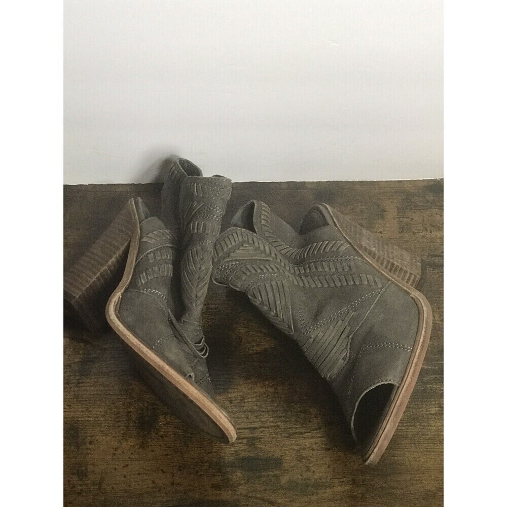 Vince Camuto Womens Karinta Suede Open Toe Heel Boots 4.5 Inch Leather Tan 6.5 - Picture 6 of 12